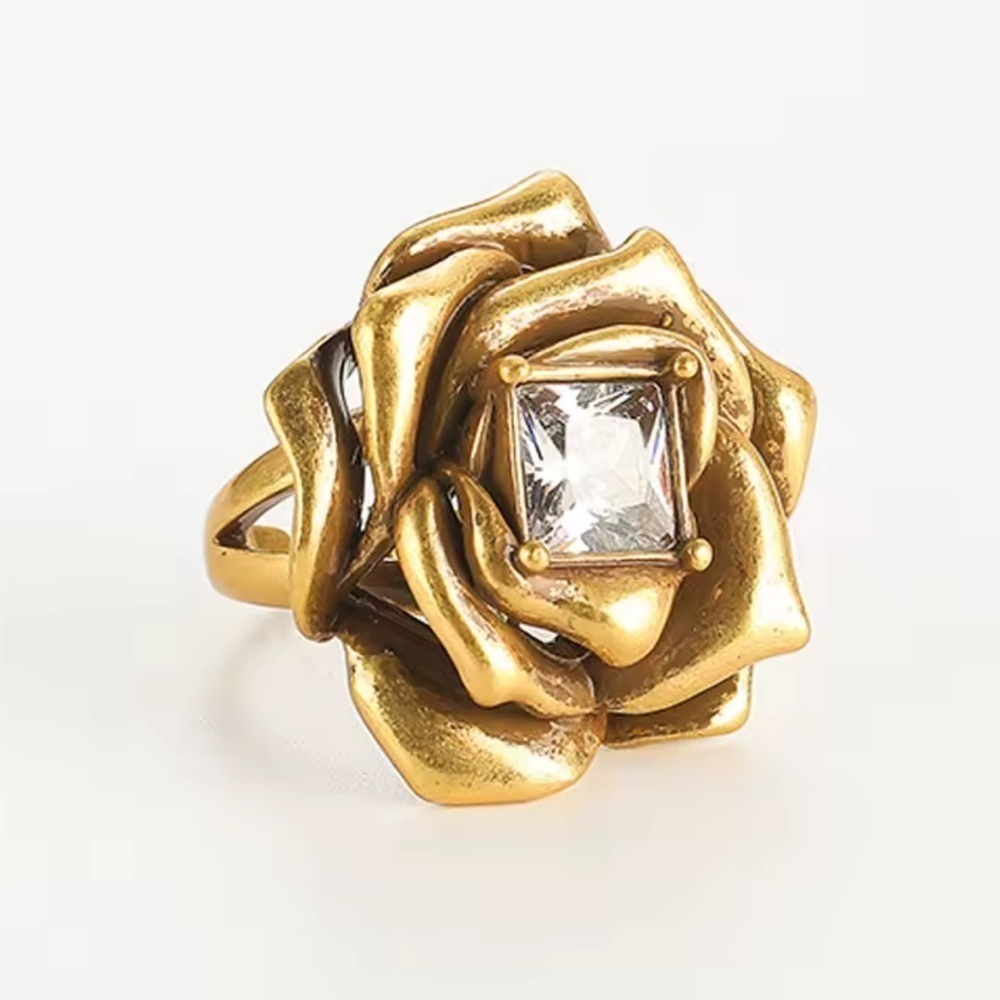 Antique Rose Brass Fine Craftsmanship Crystal Ring View 5